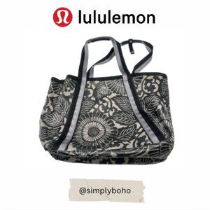 LULULEMON  Black Gray  Training Shopper Coated  Canvas Bag Tote